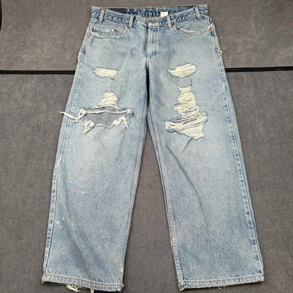 Levis 550 Relaxed Fit Distressed Light Wash Jeans Mens 38x30 Vintage Grunge